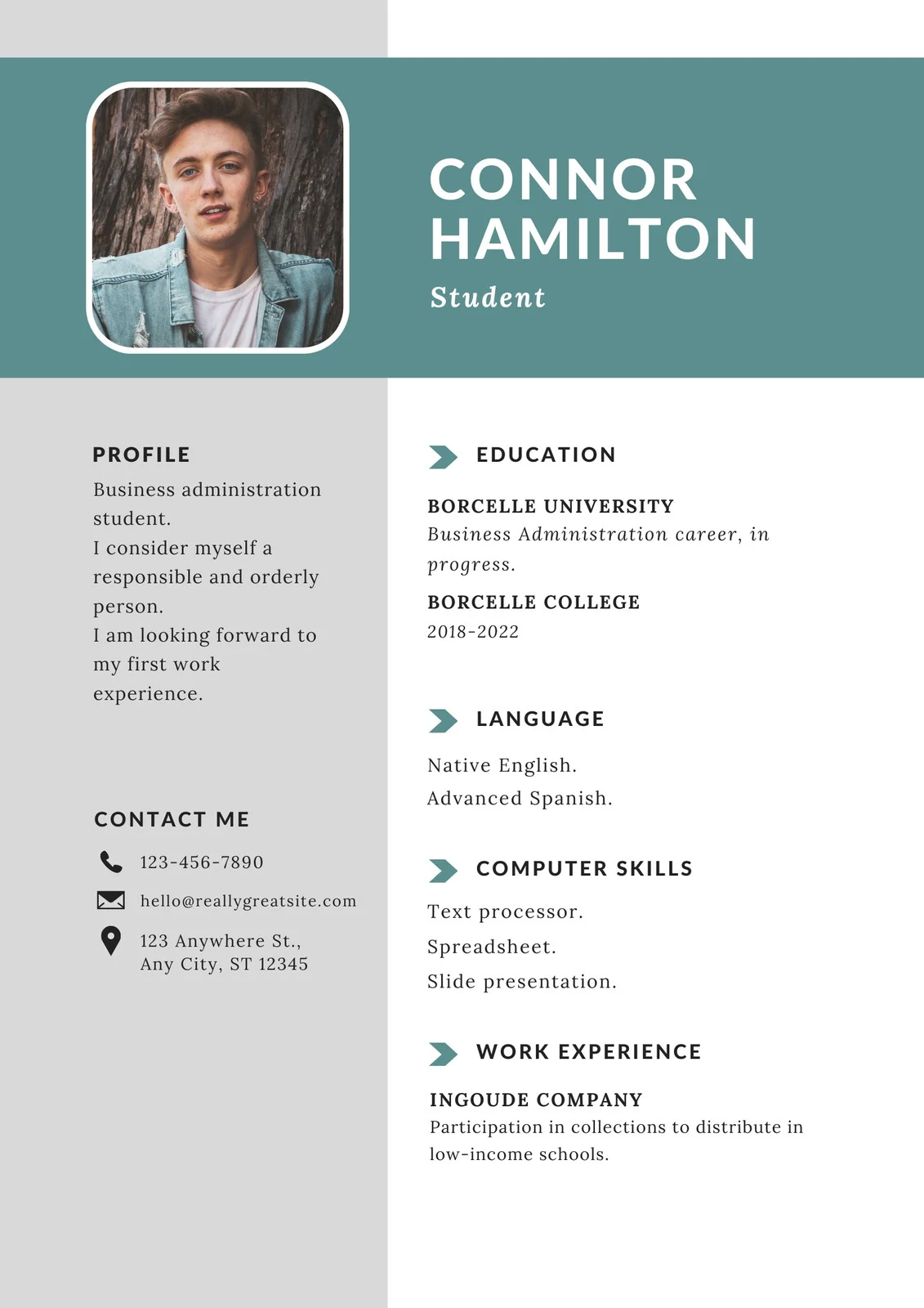 White and Green Simple Student CV Resume