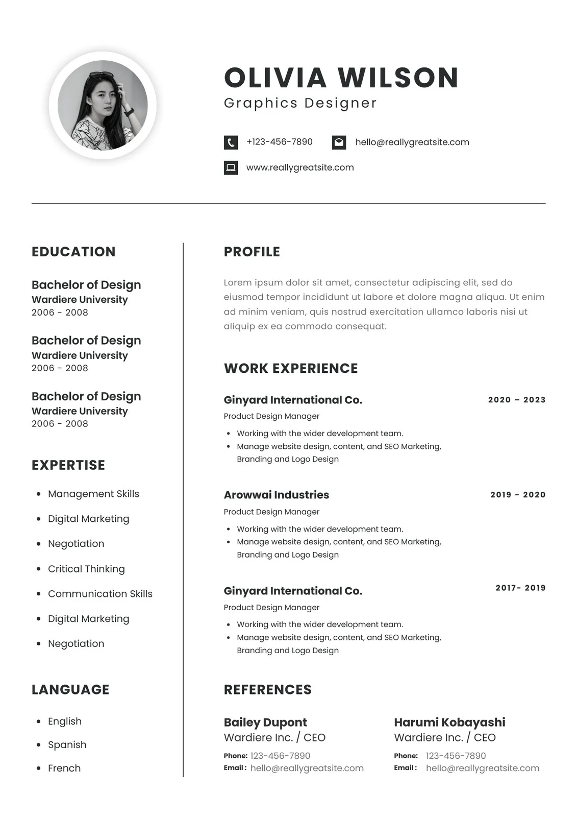 Professional Minimalist CV Resume