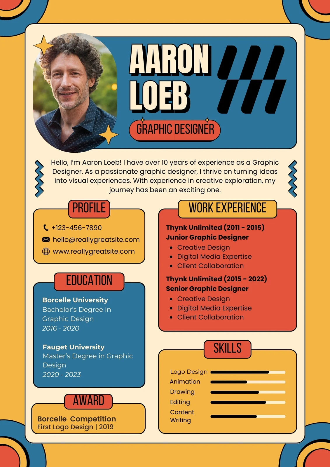 Yellow and Red Retro Graphic Designer Resume