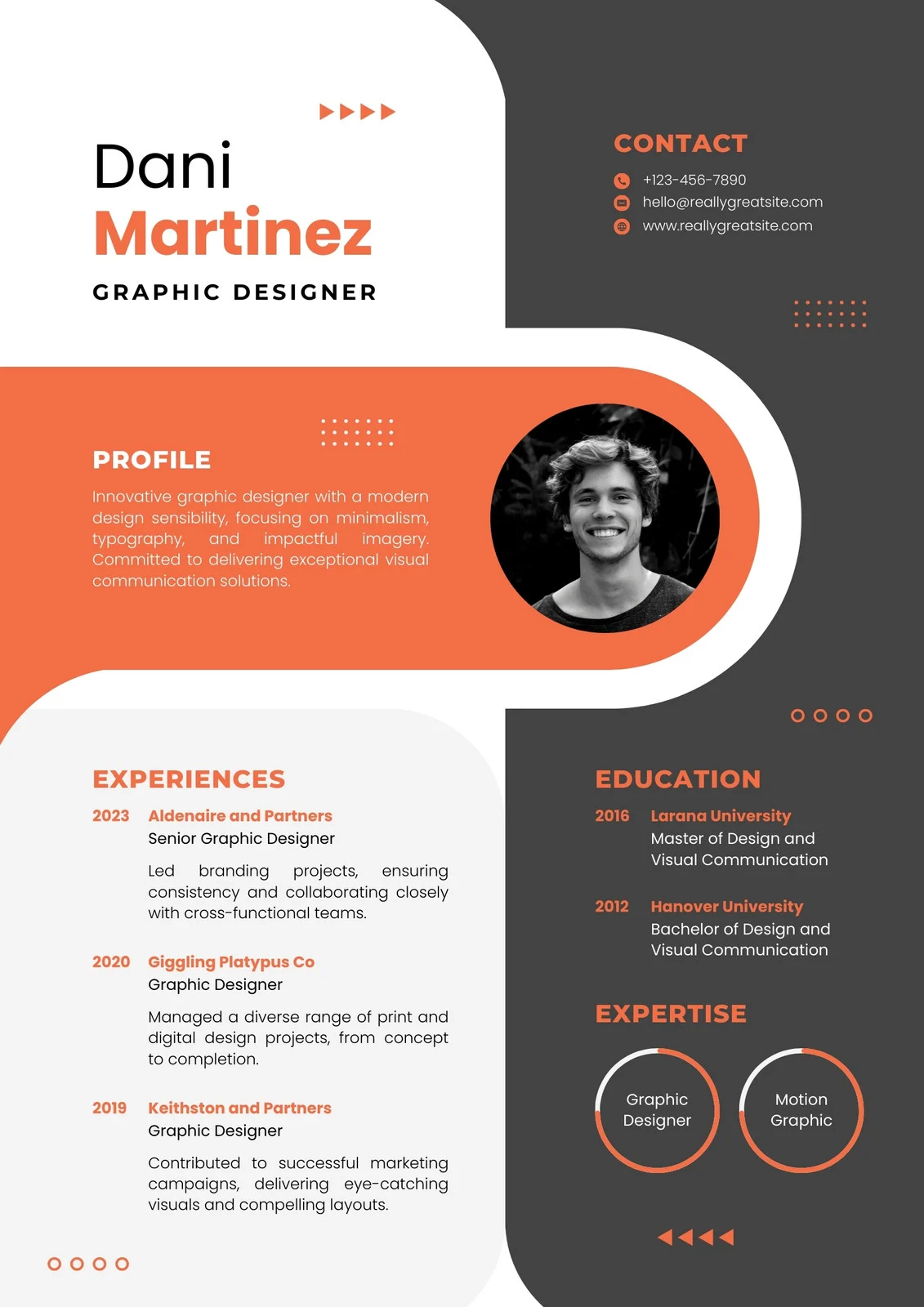 Dark Gray Orange Modern Graphic Designer Resume