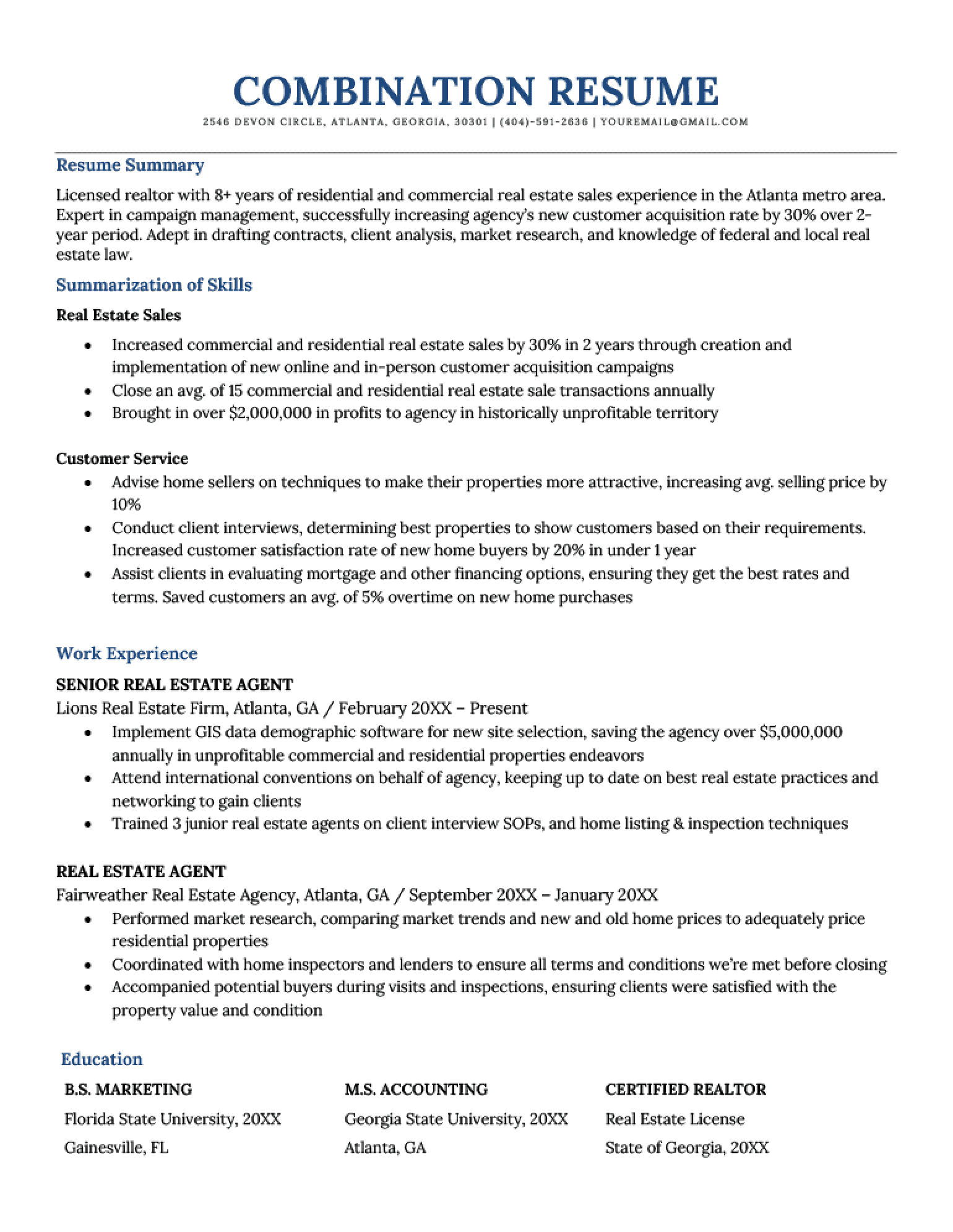 Realtor Resume CV Template