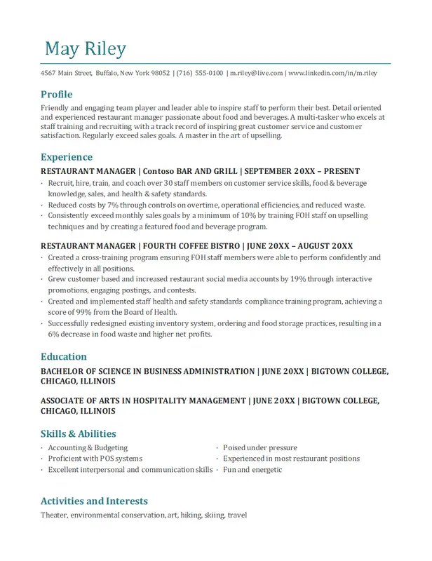 Industry manager resume